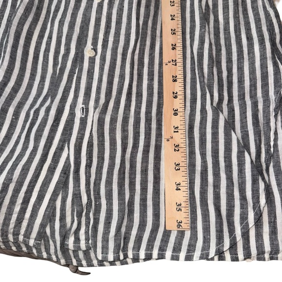 CP Shades Linen Stripe Shirt Dress Black White Button Front Tunic Minimalist - Picture 5 of 13